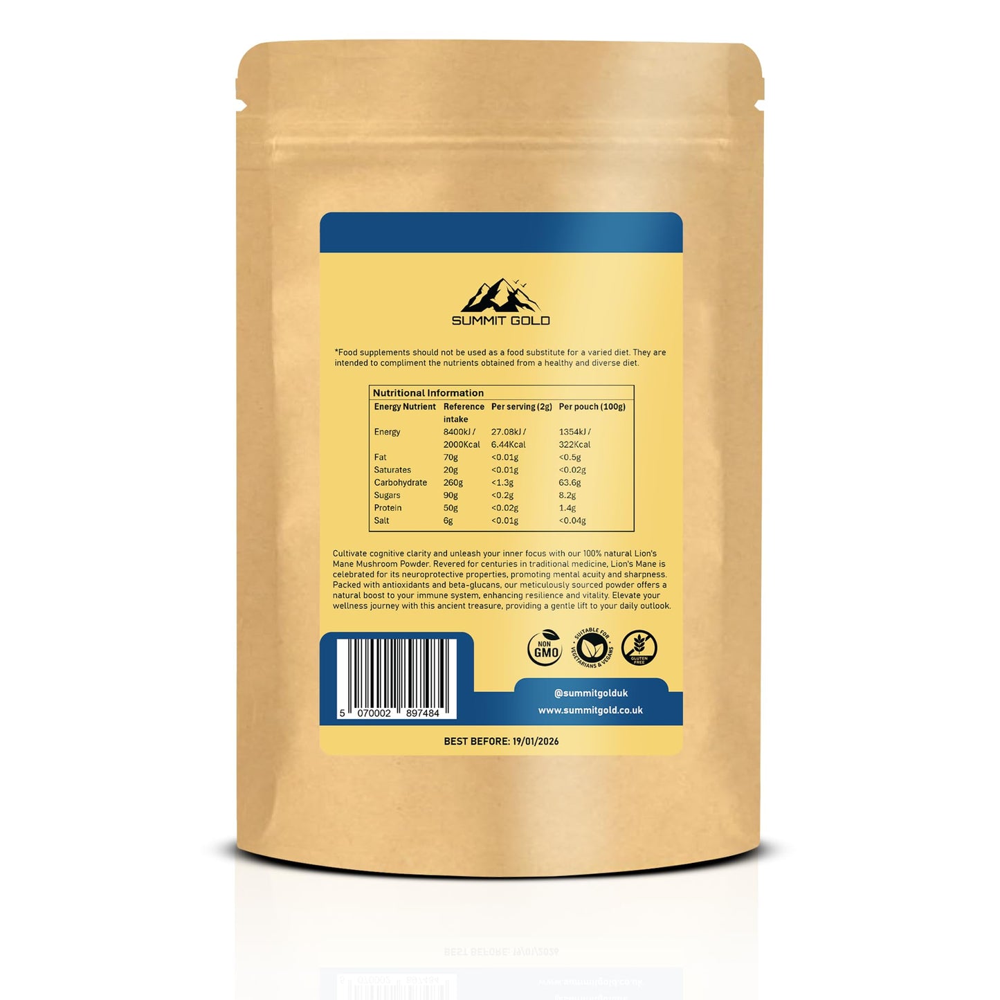 Lion's Mane Mushroom Powder Supplement - 50% Polysaccharides / 30% Beta Glucan