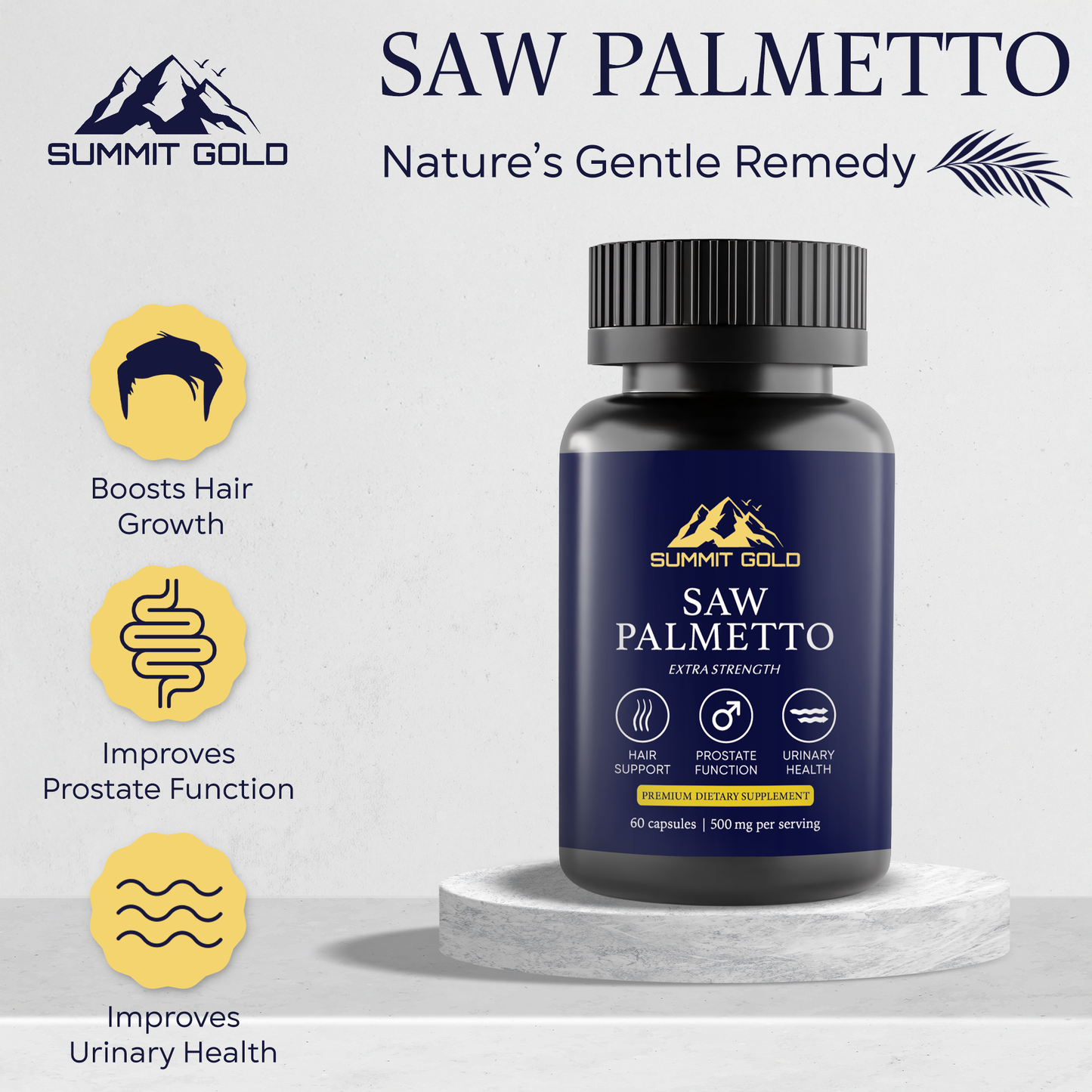 Saw Extract | Extra Strength Serving | 10:1 Ratio Extract 500mg Fast Absorption 60 Capsules | for Male Health, Performance, Natural, Hair