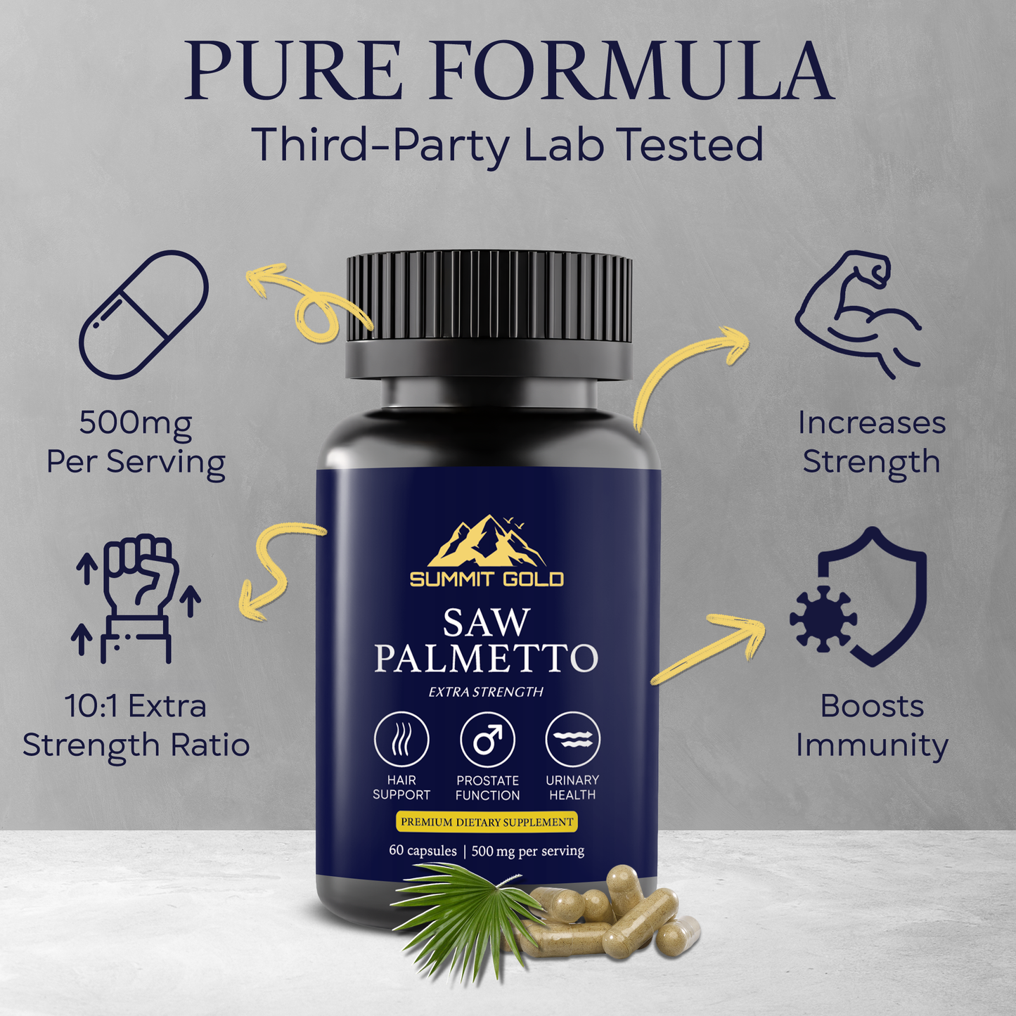 Saw Extract | Extra Strength Serving | 10:1 Ratio Extract 500mg Fast Absorption 60 Capsules | for Male Health, Performance, Natural, Hair